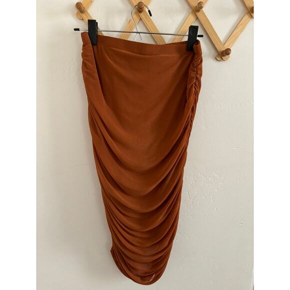 House Of Harlow 1960 Skirt Women's Small Midi Ruched High Rise Burnt Orange - Picture 7 of 9